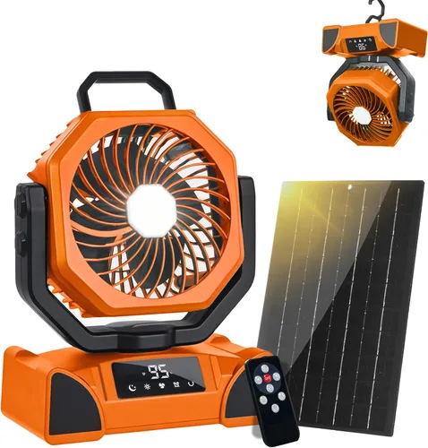 Miniatura 10 de Ventilador de camping portátil de 20000mAh, ventilador recargable alimentado por batería con control remoto y oscilación, pantalla LED, luz
