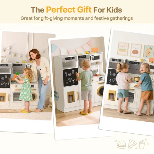 Miniatura 5 de BIERUM Play Kitchen - Juego de cocina para niños con luces y sonidos realistas, 28 piezas de accesorios de comida de juguete y utensilios de cocina