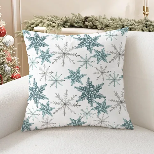 Miniatura 4 de CaliTime Fundas de Cojín Decorativo de Navidad 16 X 16 Pulgadas Paquete de 2 Acogedoras Fundas de Cojín de Vellón con Copos de Nieve para Sofá