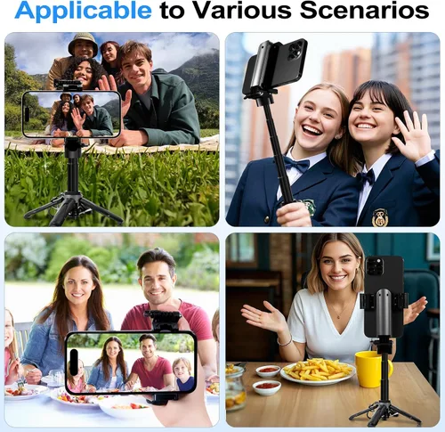 Miniatura 9 de Mini trípode 3 en 1, palo selfie para iPhone, trípode para iPhone con control remoto, trípodes de viaje ligeros para grabación de video selfie