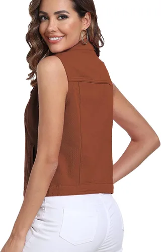 Miniatura 31 de Xeoxarel Chaleco de mezclilla para mujer, chaqueta vaquera sin mangas (XS-XXL)