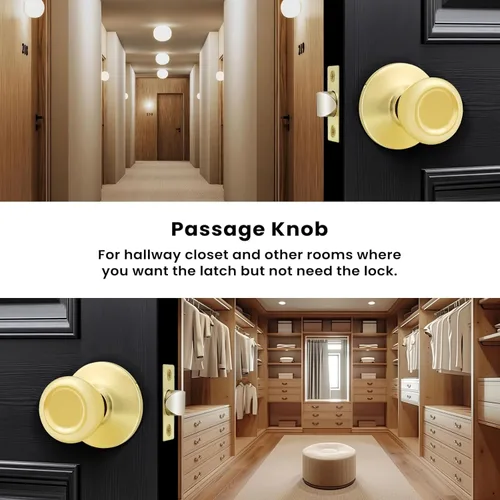 Miniatura 7 de GOBEKOR Paquete de 1 perillas para puerta de paso, pomos interiores de latón pulido sin llave, pomos de puerta de armario, pasillo, pomo de paso