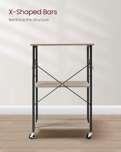 Miniatura 9 de VASAGLE Estante de cocina con ruedas, carrito de servicio de 23.6 pulgadas con 3 estantes, carrito de cocina, estante de microondas, para mini Gris