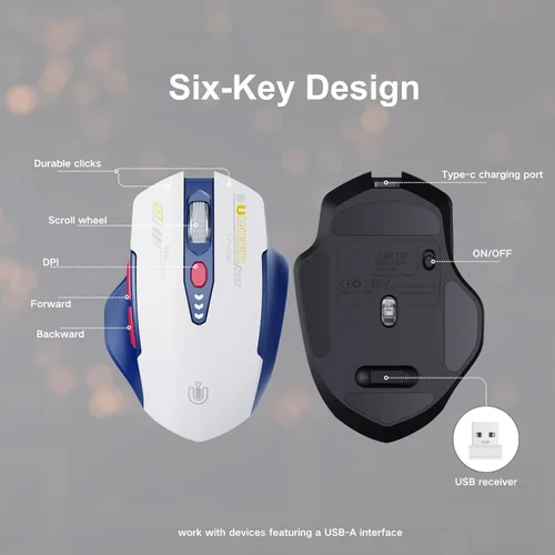 Miniatura 6 de Uineer Ratón inalámbrico, [Actualizado] Pantalla de batería visible, Ratones recargables para portátil 2.4G USB, 4 niveles de DPI ajustables, ratón