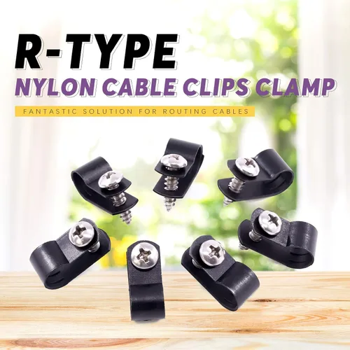 Miniatura 4 de Swpeet Paquete de 60 clips de cable tipo R de nailon negro de 5/16 pulgadas, clips de sujeción de cable de montaje de tornillo de nailon con 60