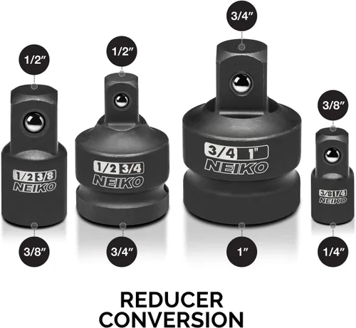 Miniatura 5 de NEIKO 30223A Juego de adaptadores de enchufe de impacto de 8 piezas, tamaño estándar SAE, acero Cr-V, kit de conversión de destornillador de impacto