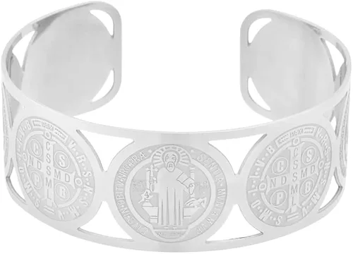 Miniatura 2 de My Daily Styles - Brazalete de acero inoxidable con cruz de San Benito religioso cristiano