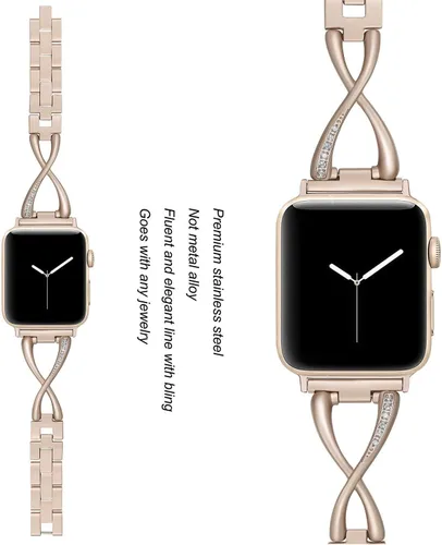 Miniatura 4 de Correa compatible con Apple Watch Band para iWatch de acero inoxidable, joyería de moda, pulsera elegante de repuesto de 38/40/1.614 in y SS004-Oro