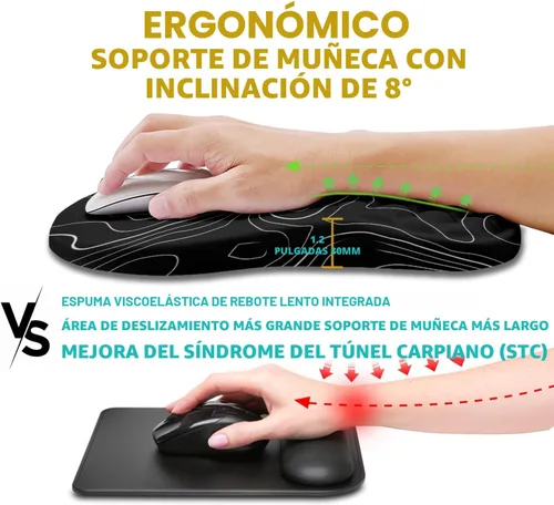 Miniatura 4 de Hokafenle Alfombrilla de ratón ergonómica con soporte para muñeca, alfombrilla con reposamuñecas para alivio del dolor del túnel carpiano