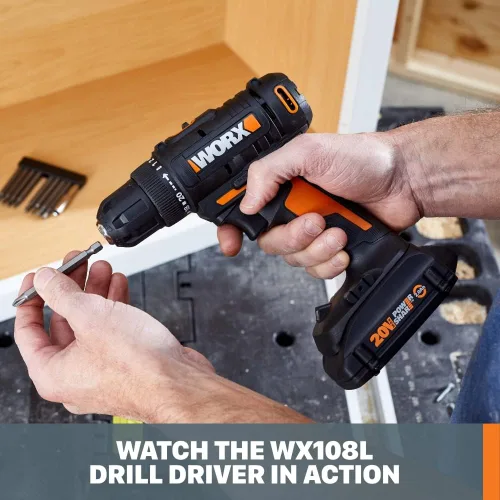 Miniatura 9 de Worx Taladro Atornillador Inalámbrico de 20V, Kit de Accesorios de 84 Piezas, 2 Velocidades Variables, Par de 265 In-Lbs, Embrague 20+1, Ligero