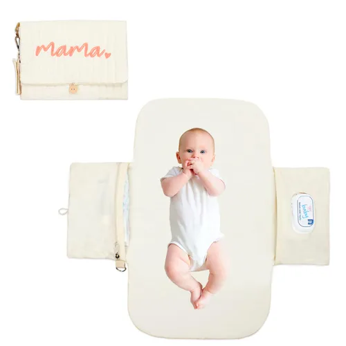 Cambiador de pañales portátil, con, para recién nacido niña y niño con bolsillo de toallitas inteligentes, fácil de limpiar, impermeable, suave,