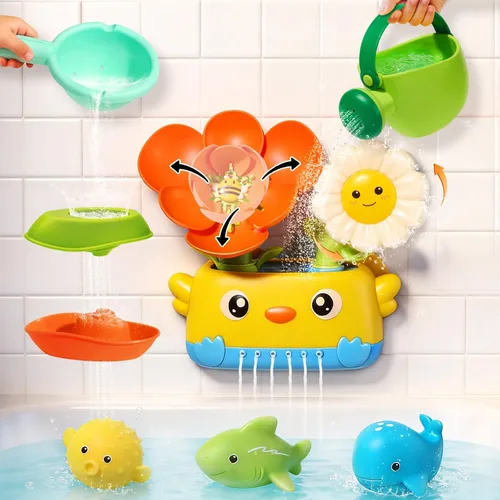 Juguetes de baño para niños de 1 a 3 años | Juguetes de baño para bebés seguros y divertidos sin moho | Juguetes de baño interactivos con flor