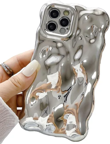 Miniatura 10 de JANDM Funda para iPhone 13 Pro, 3D Wave Bubble Shape Ripple Chrome Pattern Soft Non-Yellowing Case Glitter Shiny Camera Shockproof Women Girls Cover