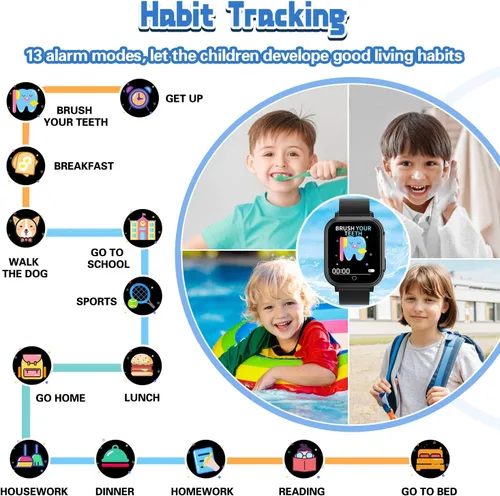 Miniatura 7 de Reloj inteligente impermeable para niños de 3 a 12 años, 32 juegos de rompecabezas, pantalla táctil HD, cámara dual, podómetro Vedio, reproductor