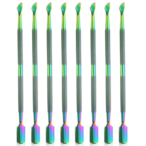 Miniatura 8 de 8 piezas de empujador de cutículas de uñas de acero inoxidable, removedor de cutículas de doble extremo, herramienta de pedicura de uñas, pelador