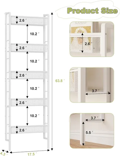 Miniatura 3 de B8 - Estantería para niños montada en la pared, estantería de pared de 5 niveles para niños, organizador de libros infantiles para juguetes y Blanco