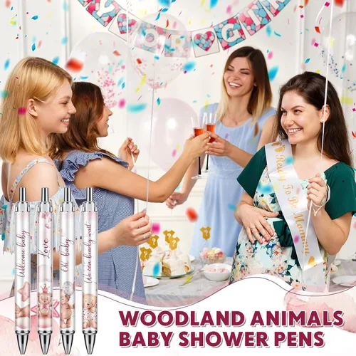 Miniatura 6 de Chuangdi 24 bolígrafos de oso rosa para baby shower, bolígrafos retráctiles a granel, tinta negra con regalos para invitados, suministros escolares