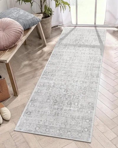 LIVEBOX Alfombra Lavable de 2 x 6 Pulgadas - Alfombra de Cocina, Alfombra de Entrada, Alfombras de Bajo Pelillo en Color Gris Vintage para