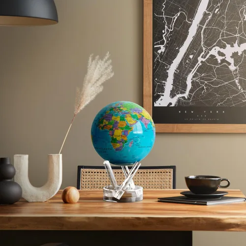 Miniatura 7 de MOVA Globo – Mapa político azul océano clásico (4.5 pulgadas) Globo del mundo giratorio alimentado por luz Decoración educativa del hogar,