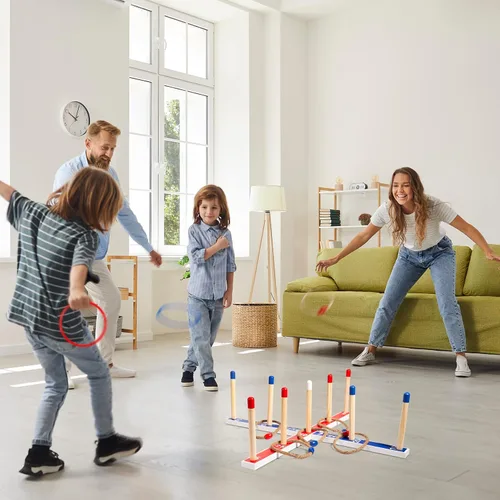 Miniatura 7 de Juegos de juguetes para interiores y exteriores, juego de lanzamiento de anillos de madera grandes mejorados para niños, juegos de césped al aire