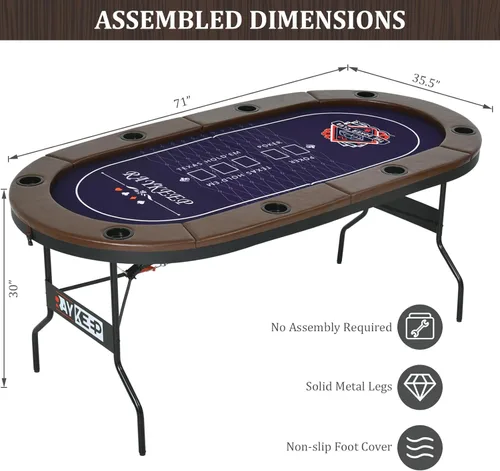 Miniatura 6 de RAYKEEP Mesa de póquer plegable, mesas de póquer plegables para 8 jugadores con patas plegables, fieltro de grado casino, rieles acolchados y marrón
