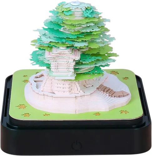 Calendario de piezas de tiempo 3D, bloc de notas 2026, arte de papel 3D, casa de árbol verde, calendario de escritorio creativo, bloc de notas con