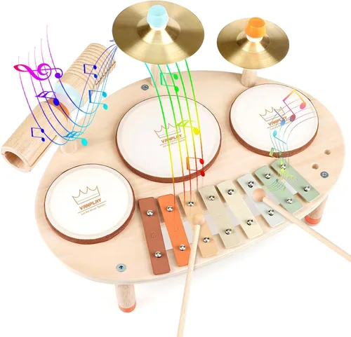 Vanplay Juego de batería para niños pequeños – Juguetes para niñas de 2, 3, 4 años, regalos para niños – 9 en 1 Instrumentos musicales Montessori de