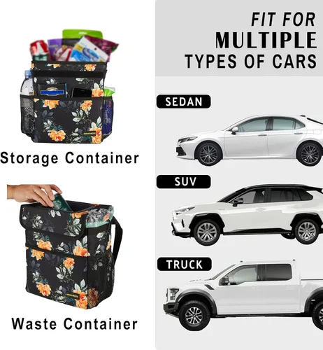 Miniatura 4 de SIBOFUEGO Bonito bote de basura para automóvil con tapa, contenedor de basura plegable multiusos para automóvil, organizador a prueba de fugas, bote