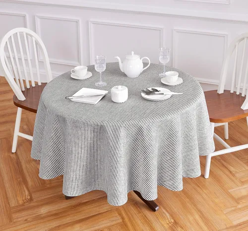 Miniatura 36 de Solino Home Mantel de lino 100 % puro de 52 x 52 pulgadas, mantel cuadrado de aguacate y blanco de rayas estrechas, hecho a mano, lavable a máquina