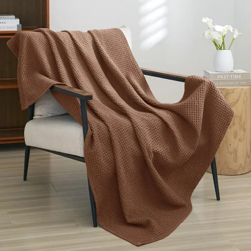 Miniatura 48 de PHF - Manta de punto gofre 100% de algodón tamaño king para cama, cobija ligera transpirable a prueba de engancho, ideal para acolchado en climas