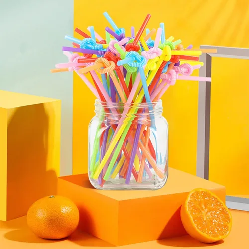 Miniatura 5 de 100 popotes de plástico flexibles coloridos, 10.26 pulgadas de largo desechables para jugo, café, leche, cóctel
