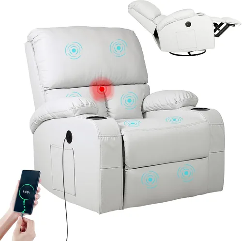 Miniatura 11 de LEVELEVE Silla reclinable mecedora, silla reclinable de masaje con masaje por vibración y calor, sillas reclinables giratorias de 360°, sala
