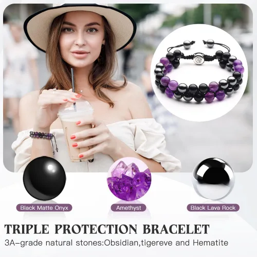 Miniatura 39 de Triple Protection Bracelet - for Protect & Balance - Energy Crystal Handmade Bracelets for Men Women