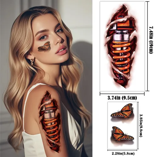 Miniatura 7 de 77 hojas de tatuajes temporales realistas en 3D para adultos y niños, calavera de araña, tigre, león, dragón, serpiente, tatuajes temporales