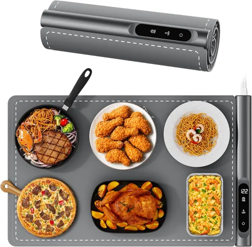 Miniatura 15 de Newise Tapete de calentamiento de grafeno mejorado para alimentos, bandeja de calentamiento eléctrico de calentamiento rápido con 6 ajustes