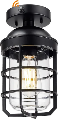 Miniatura 15 de Emliviar Lámpara de techo estilo granja, luz semiempotrada vintage para interior, luz de seguridad con vidrio templado transparente, acabado