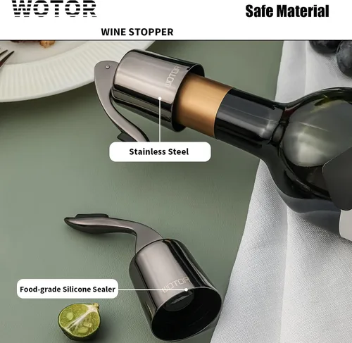 Miniatura 4 de WOTOR Tapones para botellas de vino de acero inoxidable con silicona, reutilizable, protector de vino y sellador decorativo de botellas, a prueba