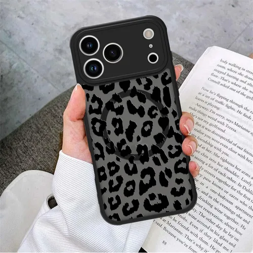Miniatura 4 de Funda magnética para iPhone 17 Pro [compatible con MagSafe], bonita funda de moda con estampado de leopardo negro, translúcida, mate, parte trasera