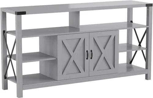 Flash Furniture Wyatt - Mueble de TV alto y moderno de 60 pulgadas, gabinete de consola gris costero, estante central ajustable, estantes fijos para
