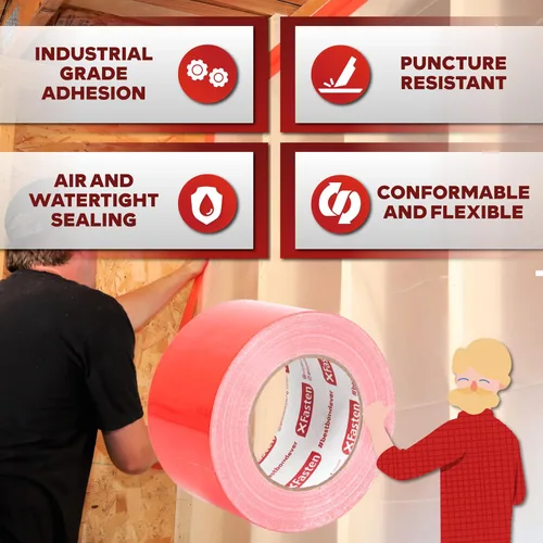 XFasten - Cinta de cosido para construcción roja de 3" x 55 yardas (paquete de 6, total 990 pies) Cinta de revestimiento para cinta de resina epoxi,