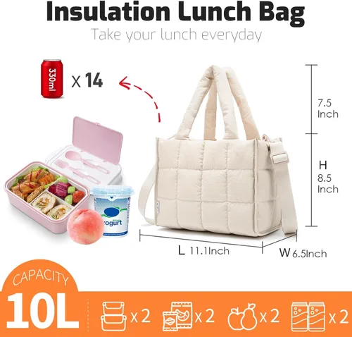 Miniatura 2 de NOL Natural Organic Lifestyle Bolsa de almuerzo de nailon para mujer con aislamiento acolchado, bolsa de mano hinchable y aislada para mujer, caja