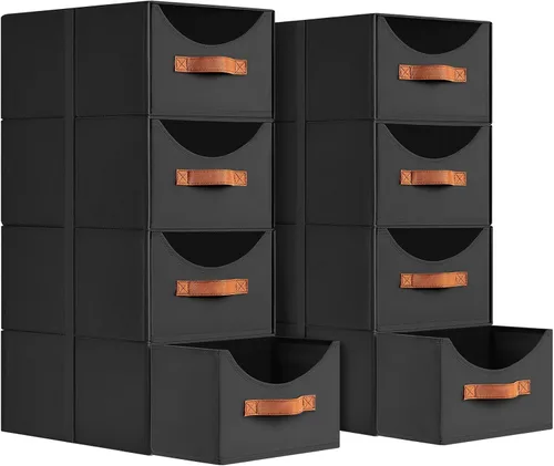 Miniatura 14 de Homsorout Cajones de almacenamiento apilables, contenedores de almacenamiento plegables con cajones, paquete de 8 cestas organizadoras de estantes