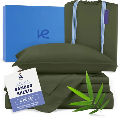 Miniatura 26 de Kickoff Sábanas de bambú de viscosa tamaño King, 4 piezas, 100% viscosa de bambú orgánico, juego de sábanas refrescantes tamaño King, ropa de cama