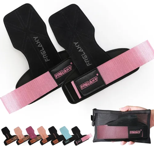 Miniatura 13 de Frelaxy Correas de muñeca de levantamiento de pesas para mujeres y hombres, agarres de levantamiento de pesas con bucle de muñeca, cuero de doble