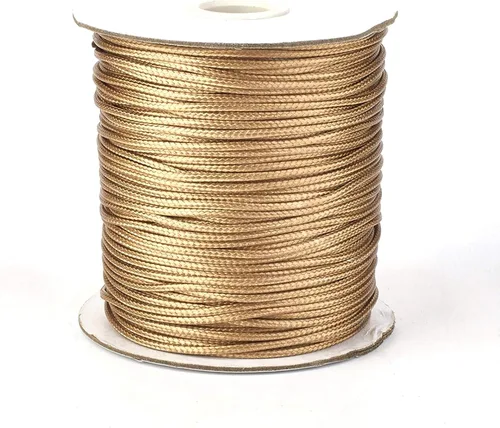 Miniatura 35 de Cordón de poliéster encerado coreano de 100 yardas, hilo de cordón trenzado beige para collar, cuerda de alambre de 0.079 pulgadas con carrete