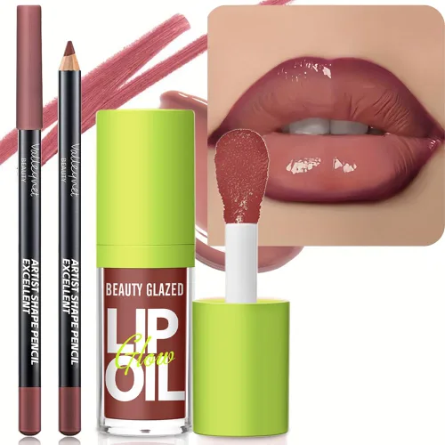 Juego de 2 unidades de brillo de labios y delineador de labios, efecto enriquecedor de labios para labios con volumen, labios de aspecto más
