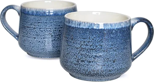 Miniatura 8 de Bosmarlin Juego de 2 tazas grandes de cerámica para café con leche, 18 onzas, taza de té grande de cerámica amarilla para oficina y hogar, apta