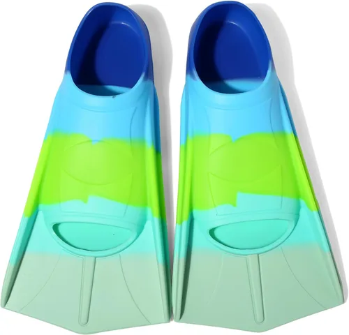 Miniatura 12 de Aletas de Natación para Niños, Aletas Cortas Cómodas para Natación de Vueltas y Entrenamiento para Niños, Niñas, Niños, Principiantes Azul y lima