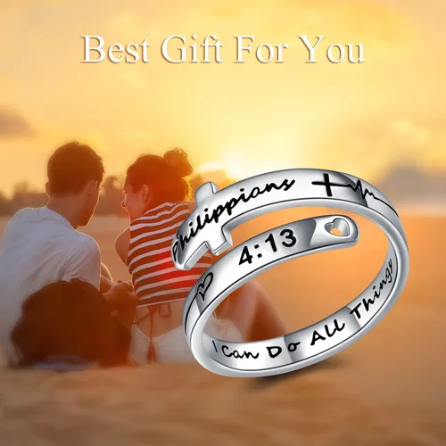 Miniatura 5 de POPLYKE Faith Hope Love - Anillos cruzados de plata de ley con fe ajustables para mujeres, adolescentes, regalos de joyería inspiradores, S925