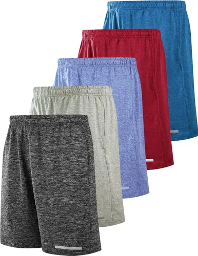 Miniatura 8 de Liberty Imports Paquete de 5 pantalones cortos de baloncesto atléticos de secado rápido para hombre, entrepierna de 9 pulgadas con bolsillos, ropa
